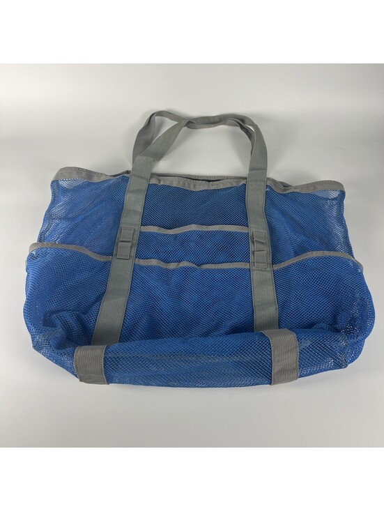 Handbags - Blue Mesh Light Weight Zip Pocket Beach Tote Bag 22x17 Inches